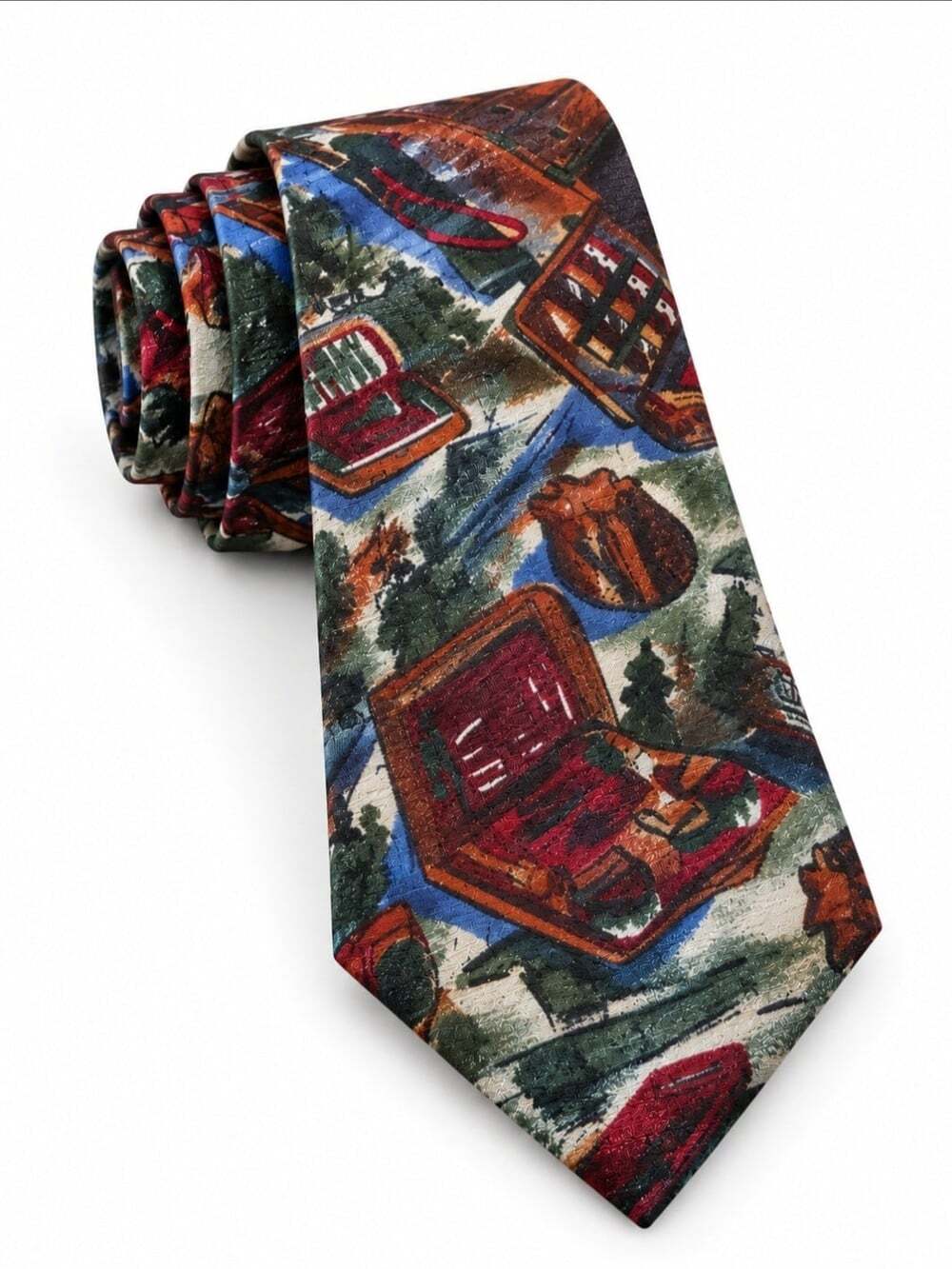 Mario Valentino Italian Silk Tie Travel Luggage Suitcase Novelty Print 3.5"